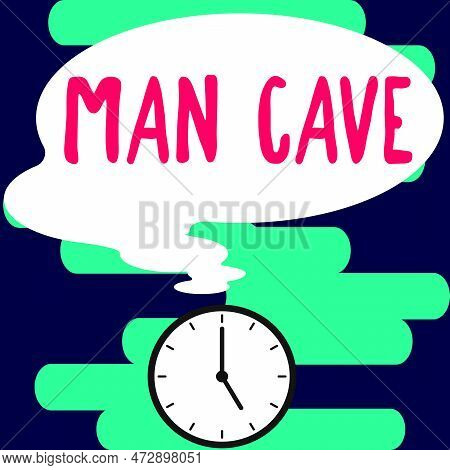 Text Caption Presenting Man Cave. Business Idea A Room, Space Or Area Of A Dwelling Reserved For A M
