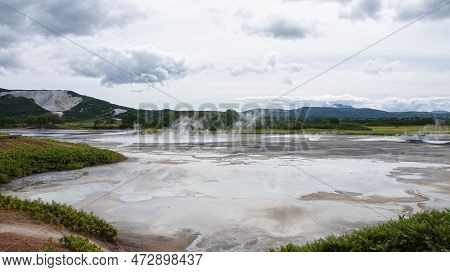 Panorama Of Hot Springs, Pools And Warm Toxic Lakes In Kronotsky Nature Reserve
