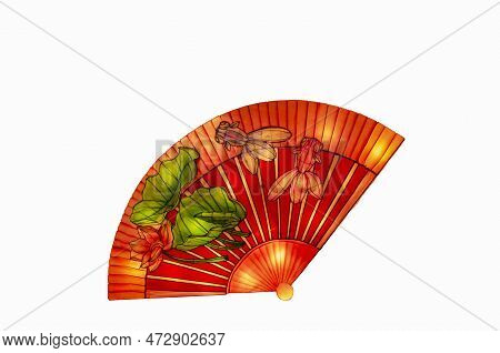Fancy Chinese Lanterns Festival Chinese Culture Whimsical Fan Shape For Ladies Isolated On White Bac