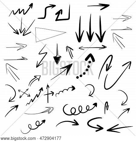 Set Of Black Thin Isolated Arrows. Arrow Vector. Arrow Hand. Arrow Draw.