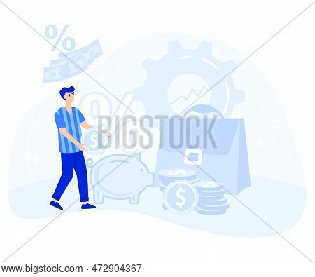 Money Management Concept, Insurance Broker, Financial Goals, Budget Savings Plan, Flat Vector Modern