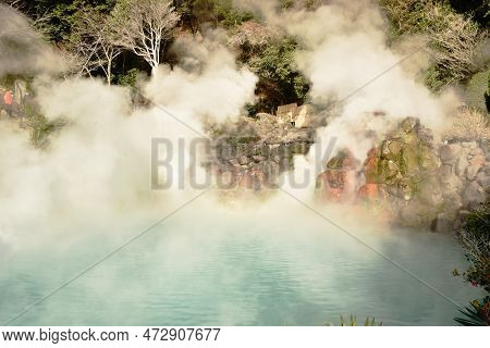 Beppu Jigoku Meguri Or Hell Tour Hot Spring Water Blowing From Land Travel Location In Japan