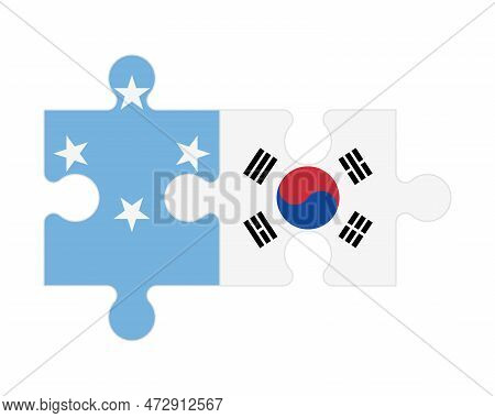 Connected Puzzle Of Flags Of Micronesia And South Korea, Vector