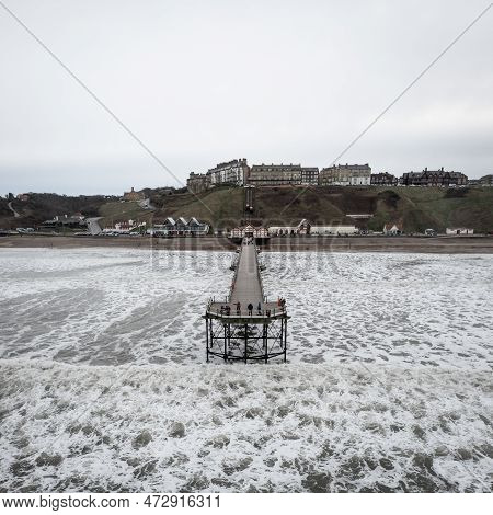 Saltburn-by-the-sea, Uk - March 11, 2023.  An Aerial View From The North Sea Of The Victorian Grade 