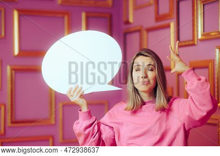 Funny Girl Holding Speech Bubble Feeling Mind Blown