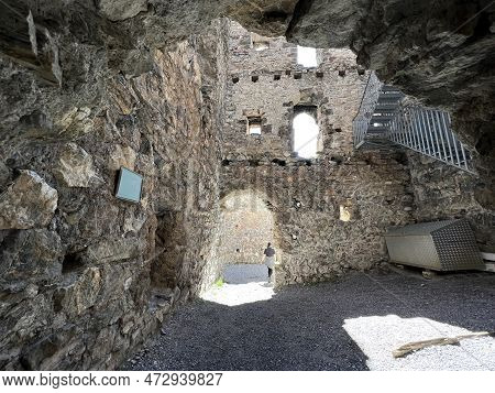 Belfort Ruins Or Belfort Castle (burg Belfort Oder Burgruine Belfort) Over The River Albula Or Alvra