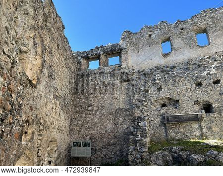 Belfort Ruins Or Belfort Castle (burg Belfort Oder Burgruine Belfort) Over The River Albula Or Alvra