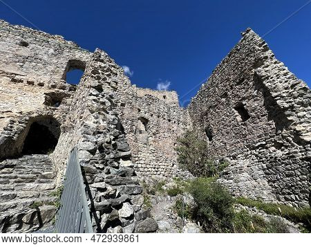 Belfort Ruins Or Belfort Castle (burg Belfort Oder Burgruine Belfort) Over The River Albula Or Alvra