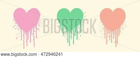 Hearts Graffiti Set. Graffiti Heart Stains. Grunge Paint Splatter. Ink Splash. 2000s Graffiti Trend.