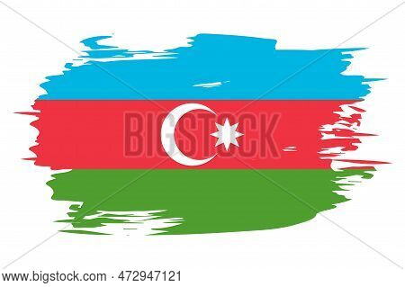 Flag Of Azerbaijan Painted With A Brush Stroke. Abstract Concept. Azerbaijani National Flag In Grung