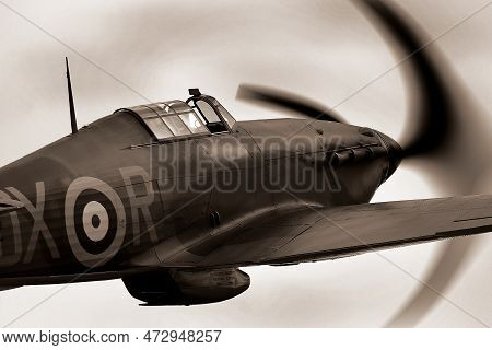 Yorkshire Wartime Experience, Leeds, Uk, !3 August 2022. Living History Show, Hawker Hurricane. Brit