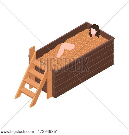 Woman Relaxing In Bathhouse Sauna Japanese Bath Isometric Icon 3d Vector Illustration