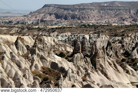 Panorama Of The Rocks (also Called Mushrooms) Of The White Valley Of Baglidere With Rose Valley In T