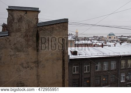 Grey Winter Day In St. Petersburg, Snow And Roofs