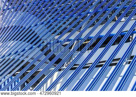 Looking Up At Metal Beams  At The Light Rail Station In Seatac, Wshington.
