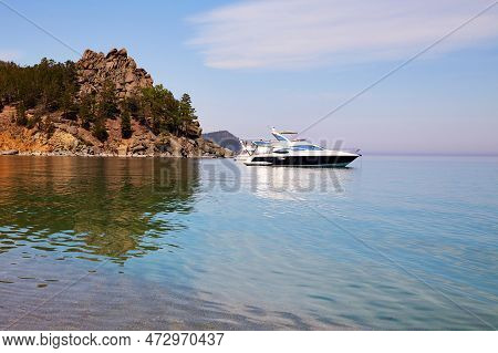 Beautiful Summer Seascape. Yachts In A Bay With Turquoise Water Color.