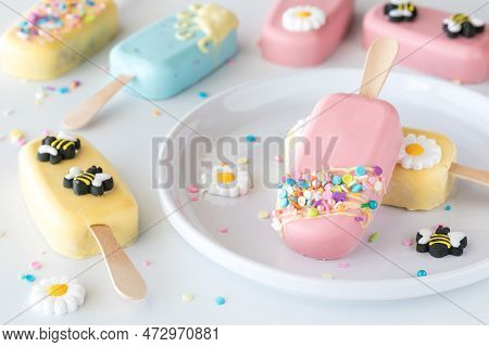 An Arrangement Of Homemade Cakesicles Decorated For Spring.
