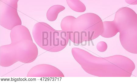Abstract 3d Shapes Flow, Liquid Pink Feminine Blob And Bubble. Creative Party Fluid Banner. Modern F