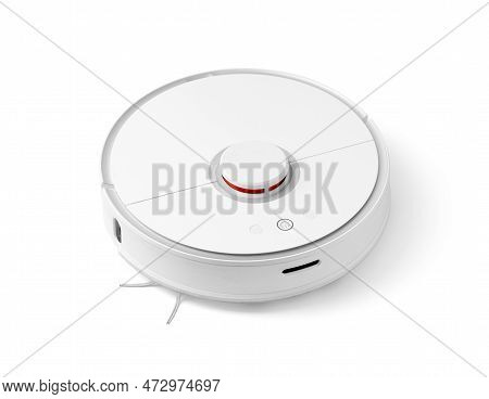 Modern Autonomous Smart Robot Vacuum Cleaner. Self-propelled Cleaning Robot. Floor Cleaning System. 