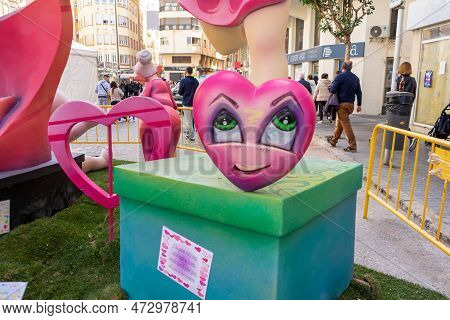 Burriana, Spain 18-03-2023: View Of The Sculpted Monument For Its Exhibition And Its Burning In The 