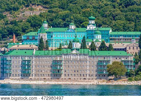 Saint Panteleimon Monastery In Athos, Chalkidiki, Greece