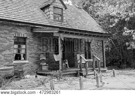 Old House In The Park Of Key Biscane Near Miami, Florida In The United States