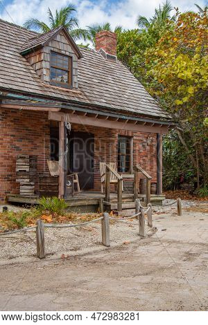 Old House In The Park Of Key Biscane Near Miami, Florida In The United States