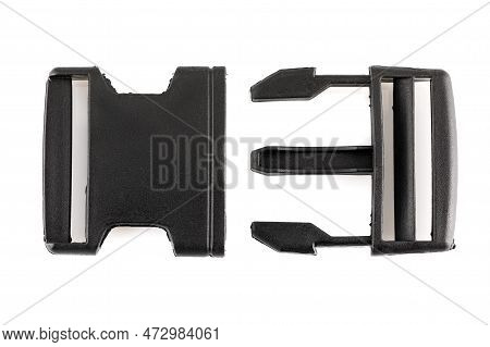 Black Plastic Fastener - Fastex.  Reinforced Plastic Carabiner For Army And Camping Equipment. Plast