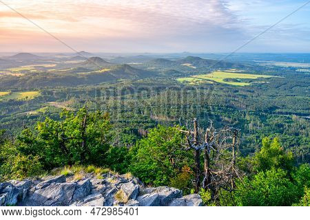 View Of The Summer Landscape Of The Lusatian Mountains From The Viewpoint On The Klic Mountain. Czec