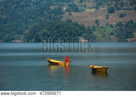 Pokhara, Nepal - November 23, 2017 : Tourists And Local People Travel And Ride The Boat At Begnas La