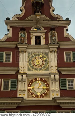 Esslingen Am Neckar. Germany. 17 July  2021. Fragment Of The Facade Decoration Of The  Old Town Hall