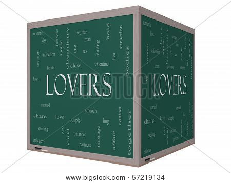 Lovers Word Cloud Concept On A 3D Cube Blackboard