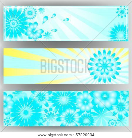 Bright Banner Set With Flowers.