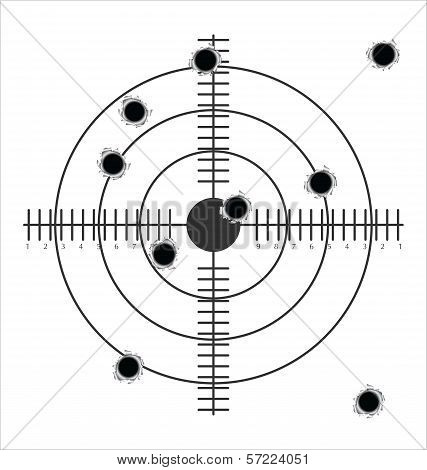 target with bullet holes on white background