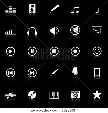 Music Icons With Reflect On Black Background