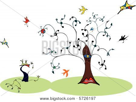 Baum und Vögel