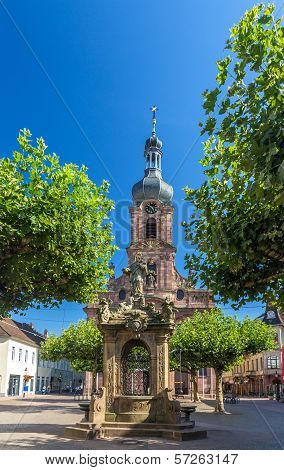 Fountain And Church Of St. Alexander In Rastatt - Baden-wurttemberg, Germany