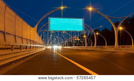 Empty Big Billboard On Night Highway