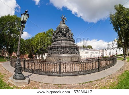 Novgorod, Russia - August 10, 2013: Bronze Monument For Millennium Of Russia In The Novgorod Kremlin