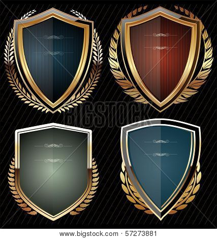 Set of golden shield with laurel wreath
