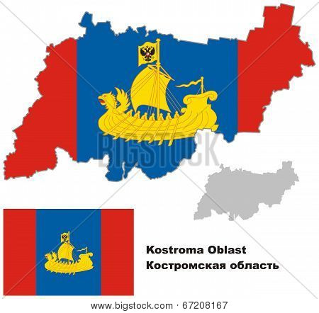 Outline Map Of Kostroma Oblast With Flag