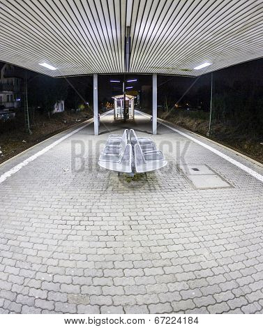Empty Station Early Morning In The Dark