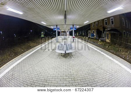 Empty Station Early Morning In The Dark