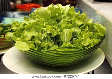 Fresh Green  Lettuce In Glass Bolwe