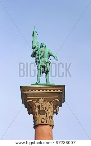 Column With Statue Of Engelbrekt Engelbrektsson (swedish Rebel Leader And Later Statesman) On The Ci
