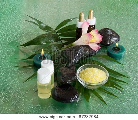 Spa set of stones and aromatic salt