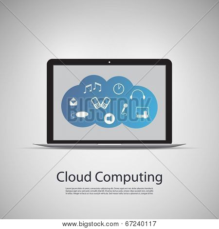 Cloud Computing Concept with Laptop Computer. Eps 10 Stock Vector Illustration