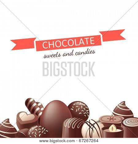 Chocolate sweets and candies over white background