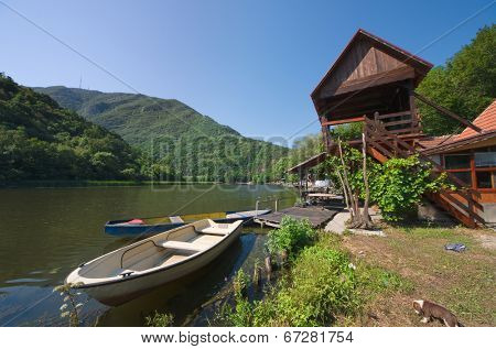 Ovcar Lake with boat, Serbia