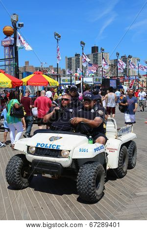 NYPD officers providing security at Coney Island Boardwalk  in Brooklyn